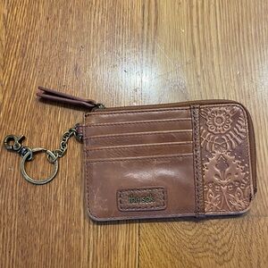 The Sak Brown Embossed Leather Card Wallet with Keychain
